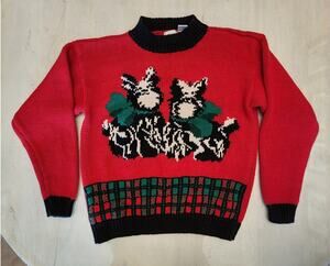 VTG Hasting & Smith Dog Christmas Holiday Sweater SZ Medium Festive